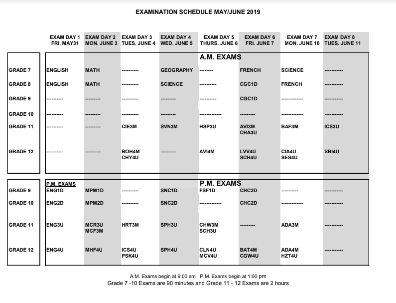 Final Exam Schedule CRESTWOOD